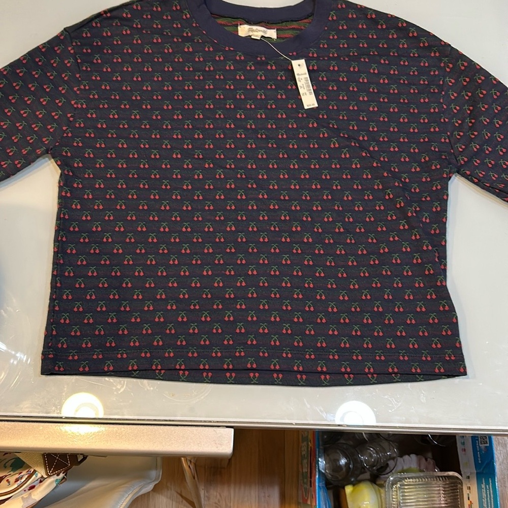 NWT Women’s  Navy Patterned top with cherries Madewell